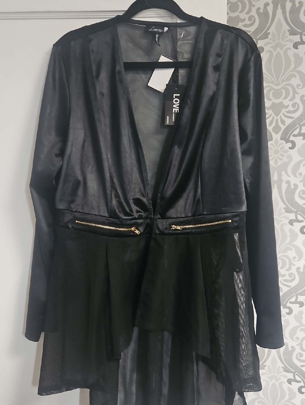 Sheer Black Plunge V-Neck Peplum Top/jacket - Picture 2 of 4